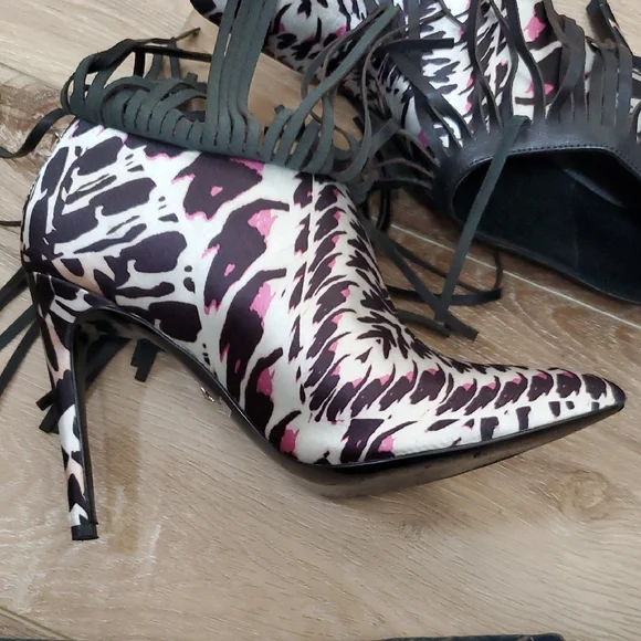 Just Cavalli Black and Purple Satin Boot With Black Leather Fringe Overlay - Picture 6 of 8